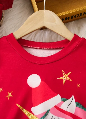 SHEIN світшот єдиноріг червоний кежуал поліестер