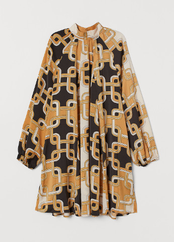 Бежевое кэжуал платье а-силуэт H&M с абстрактным узором