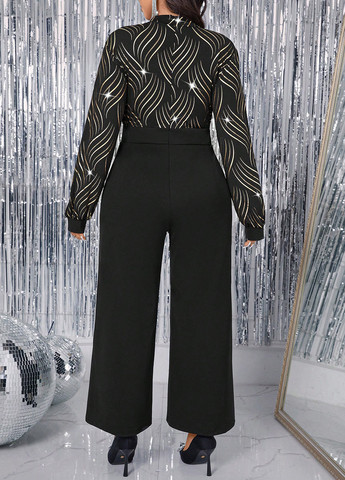 Комбінезон SHEIN комбінезон-брюки малюнок чорний святковий, вечірній, діловий поліестер