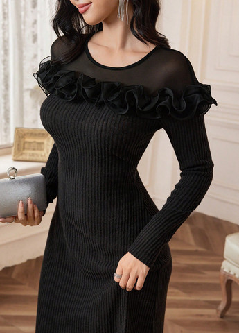 Черное кэжуал платье SHEIN однотонное