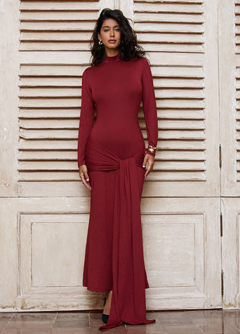 Бордовое кэжуал, вечернее платье годе SHEIN однотонное