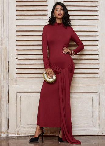 Бордовое кэжуал, вечернее платье годе SHEIN однотонное