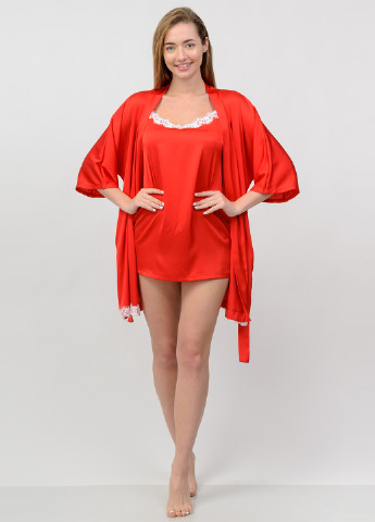 Червоний демісезонний комплект (нічна сорочка, халат) SWEET NIGHT