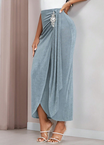 Серо-голубая кэжуал однотонная юбка SHEIN