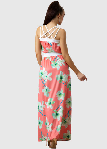 Коралловое кэжуал платье клеш ST-Seventeen с цветочным принтом