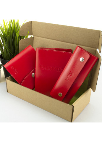 Подарочный набор женский №54 (красный) кошелек + ключница + обложка на паспорт HandyCover (229209307)