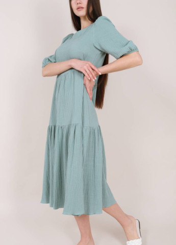 Фисташковое кэжуал платье "миконос" с рукавами-фонариками romashka, фисташковый Ромашка однотонное