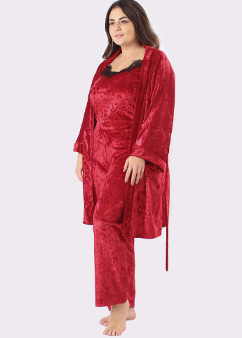 Алый демисезонный комплект (халат, топ, брюки) Ghazel