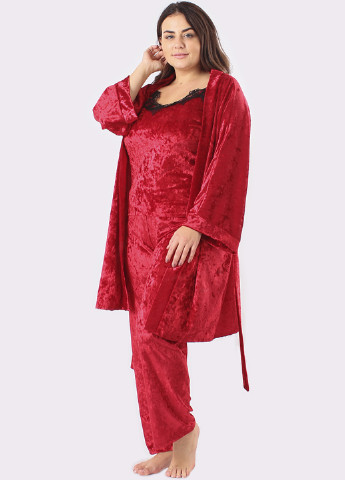 Алый демисезонный комплект (халат, топ, брюки) Ghazel