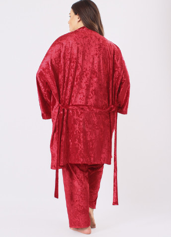 Алый демисезонный комплект (халат, топ, брюки) Ghazel