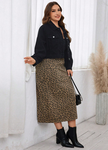 Коричневая джинсовая, кэжуал леопардовая юбка SHEIN