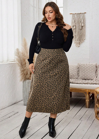 Коричневая джинсовая, кэжуал леопардовая юбка SHEIN