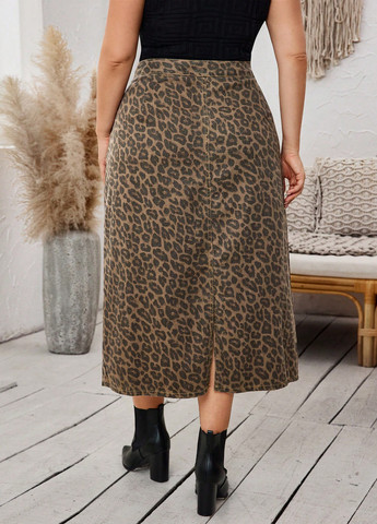 Коричневая джинсовая, кэжуал леопардовая юбка SHEIN