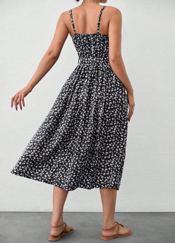 Чорно-білий кежуал сукня кльош SHEIN з квітковим принтом