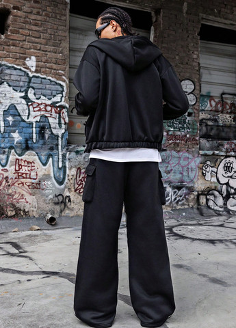 Чорний демісезонний костюм (толстовка, штани) брючний SHEIN