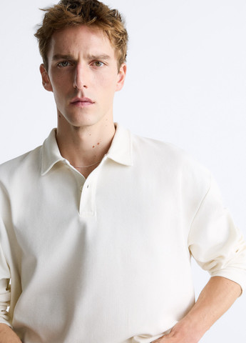 Молочная футболка-поло для мужчин Zara однотонная