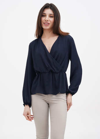 Темно-синя демісезонна блуза з баскою Calliope