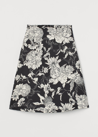 Черная кэжуал цветочной расцветки юбка H&M а-силуэта (трапеция)
