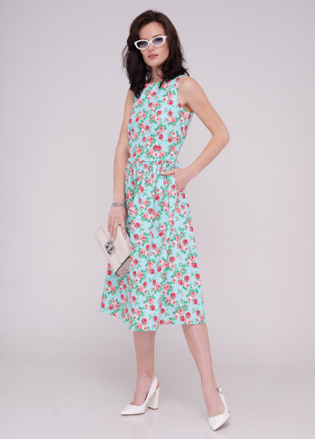 Комбинированное кэжуал платье марта-м розочки 2 на бирюзе Jet с цветочным принтом