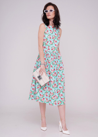Комбинированное кэжуал платье марта-м розочки 2 на бирюзе Jet с цветочным принтом