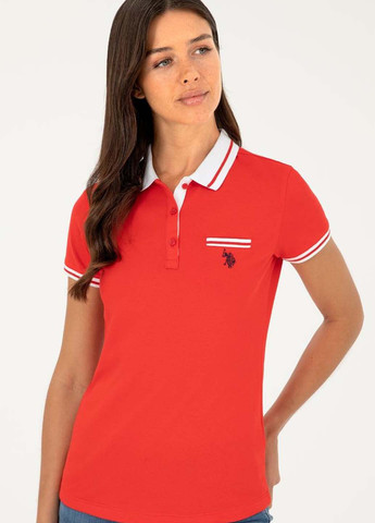 Красная женская футболка-поло U.S. Polo Assn. колор блок
