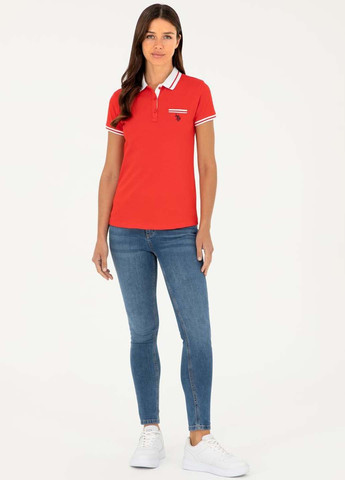 Красная женская футболка-поло U.S. Polo Assn. колор блок