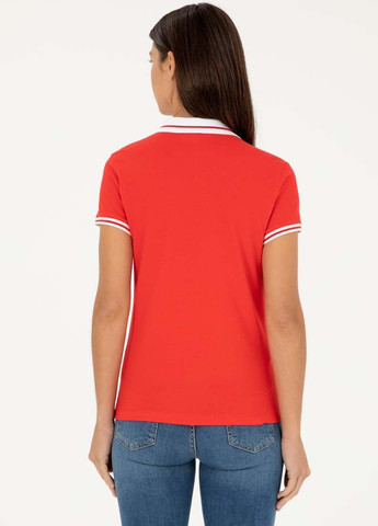 Красная женская футболка-поло U.S. Polo Assn. колор блок