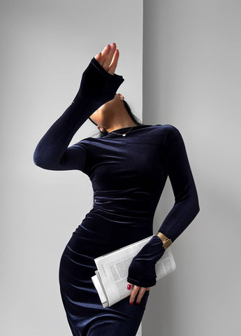 Синее вечернее платье силуэтная No Brand однотонное