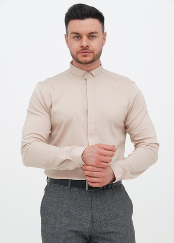 Светло-бежевая классическая, кэжуал рубашка однотонная Trend Collection