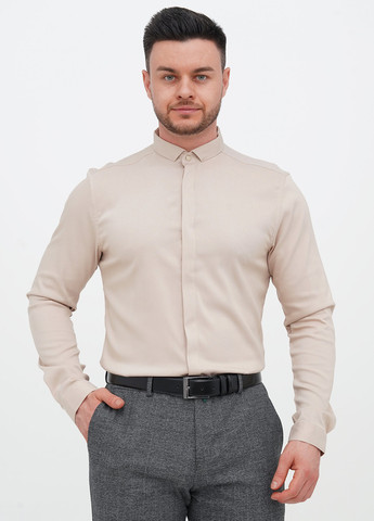 Светло-бежевая классическая, кэжуал рубашка однотонная Trend Collection