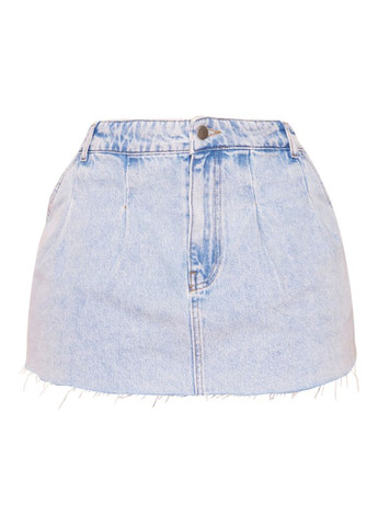 Голубая джинсовая однотонная юбка PrettyLittleThing а-силуэта (трапеция)