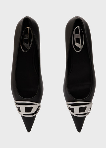 Жіночі балетки Diesel | чорні однотонні пряжка, логотип натуральна шкіра (366292929)