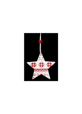 Ялинкова іграшка 4 шт (6,5 см) Зірка, дерево, білий з червоним (5900410376014) Jumi (254593481)