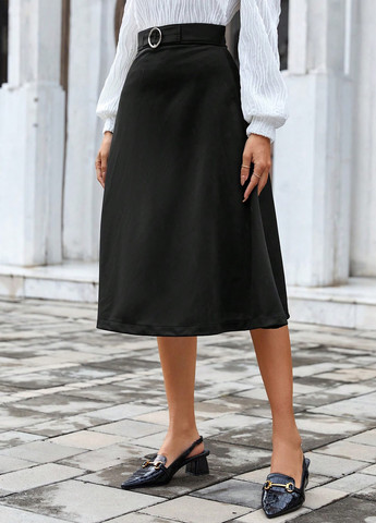 Черная кэжуал, офисная однотонная юбка SHEIN тюльпан