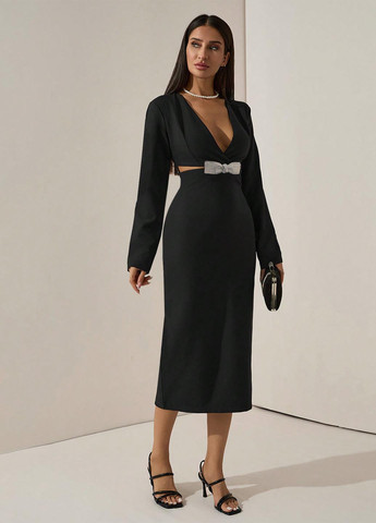 Черное кэжуал платье силуэтная SHEIN однотонное