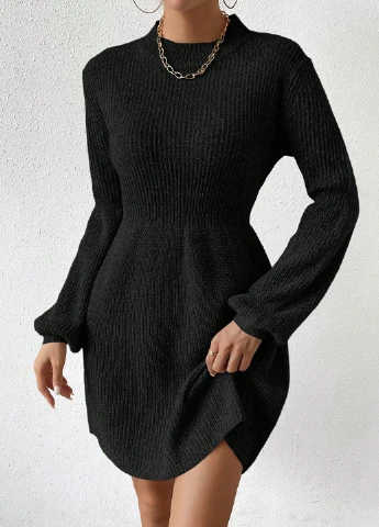Черное кэжуал платье клеш, платье-свитер SHEIN однотонное