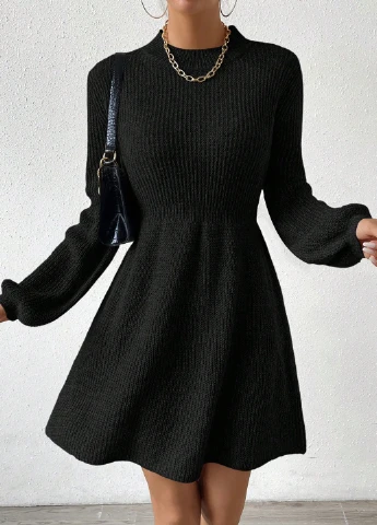 Черное кэжуал платье клеш, платье-свитер SHEIN однотонное
