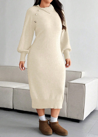 Світло-бежева кежуал сукня сукня светр SHEIN однотонна