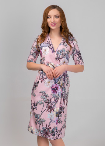 Розовое кэжуал платье на запах Azuri с цветочным принтом
