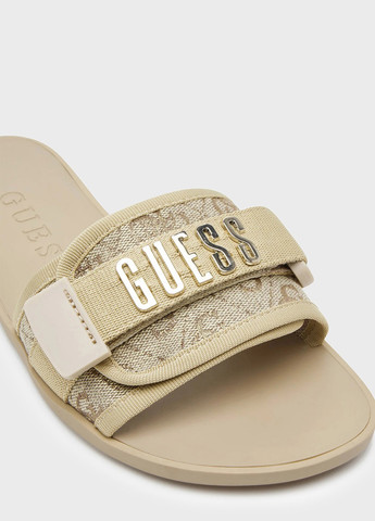 Золотые шлепанцы Guess с логотипом