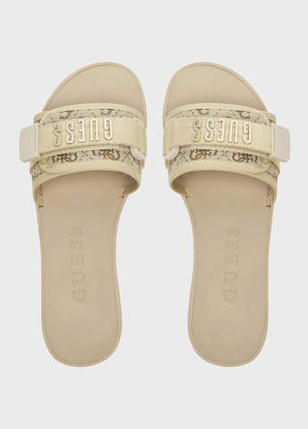 Золотые шлепанцы Guess с логотипом