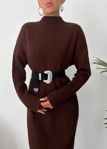 Коричневое кэжуал платье платье-свитер SHEIN однотонное