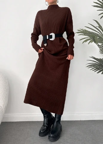 Коричневое кэжуал платье платье-свитер SHEIN однотонное