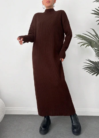Коричневое кэжуал платье платье-свитер SHEIN однотонное