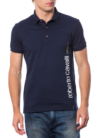 Темно-синяя мужская футболка поло Roberto Cavalli с логотипом