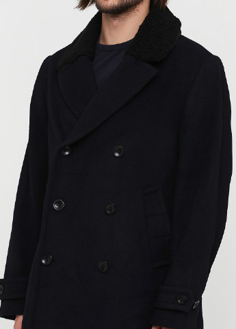Пальто H&M однотонное тёмно-синее кэжуал