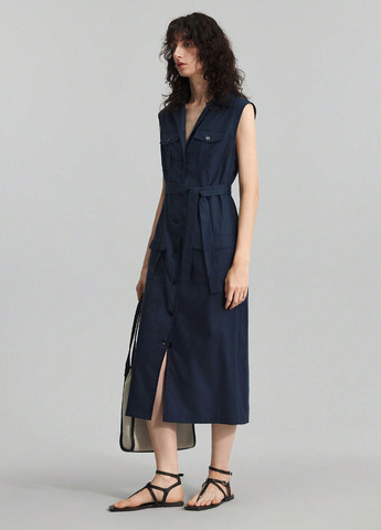 Індиго кежуал сукня сукня-сорочка SHEIN однотонна