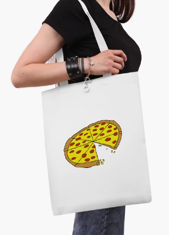 Эко сумка шоппер белая Пицца (Pizza) (9227-2078-WT2) Еко сумка шоппер біла 41*35 см MobiPrint (219151184)