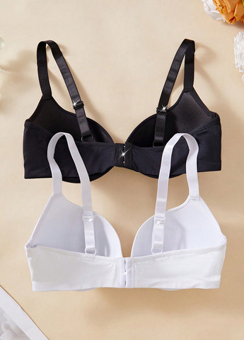 Чёрно-белого балконет бюстгальтер (2 шт.) SHEIN с косточками полиамид