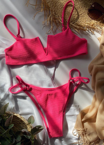 Розовый летний купальник раздельный, топ Vakko